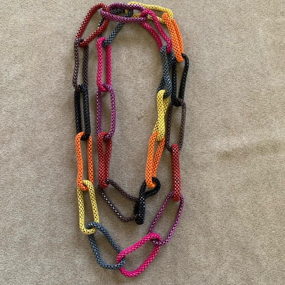 Multi-colored Mesh Chain Link Necklace - Picture 5 of 5